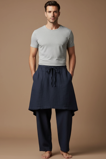 Pantalon Jupe Bleu Marine Lin Ample Homme