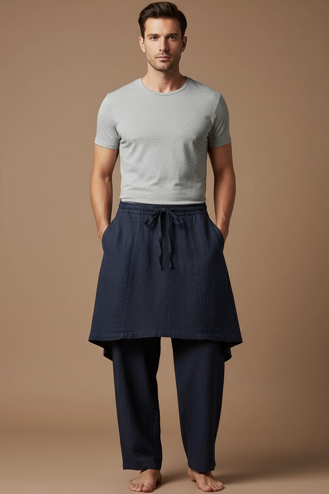 Pantalon Jupe Bleu Marine Lin Ample Homme