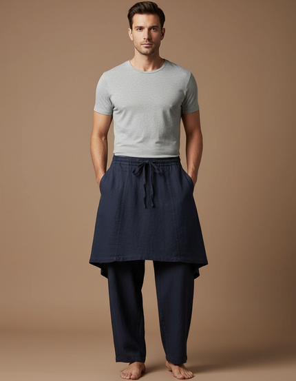 Pantalon Jupe Bleu Marine Lin Ample Homme