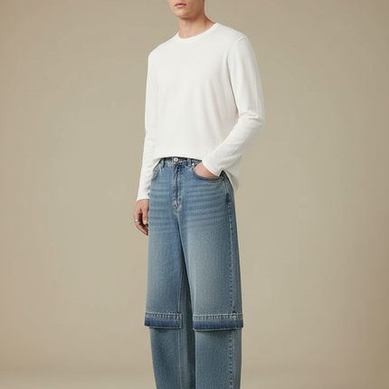 Pantalon Jupe Jean Bleu Ample Décontracté Homme