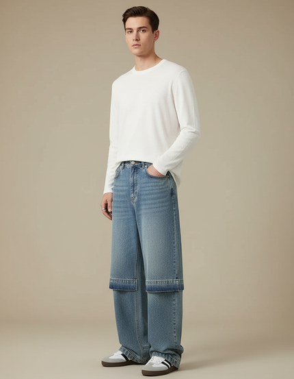 Pantalon Jupe Jean Bleu Ample Décontracté Homme