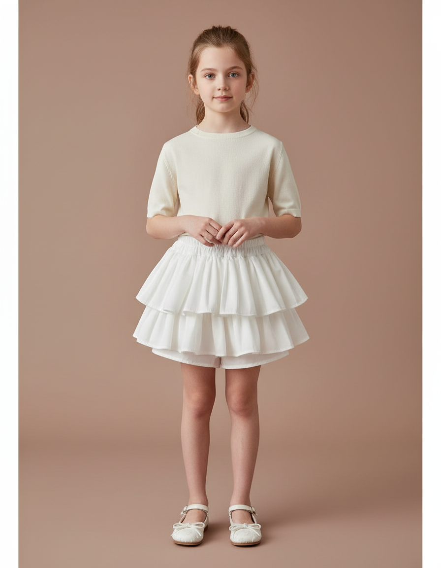 Pantalon Jupe Blanc Volants Plissé Enfant Mignon - Toile