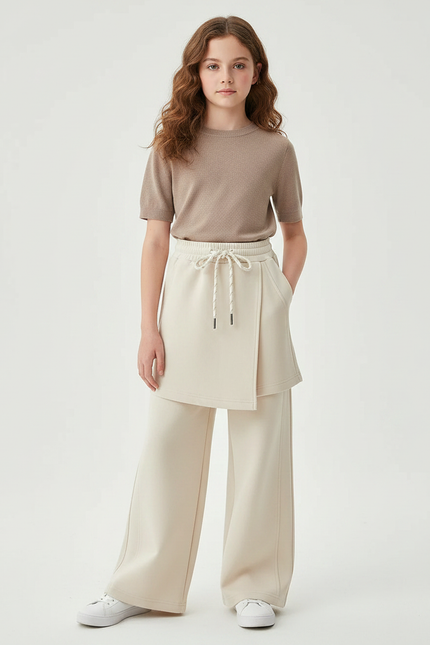 Pantalon Jupe Beige Crème Ample Décontracté Enfant Moderne - Molleton