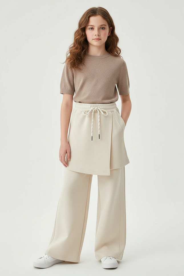 Pantalon Jupe Beige Crème Ample Décontracté Enfant Moderne - Molleton