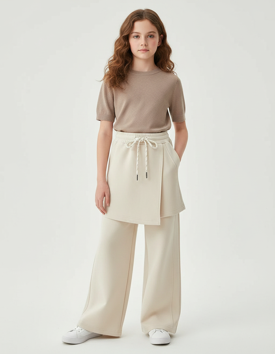 Pantalon Jupe Beige Crème Ample Décontracté Enfant Moderne - Molleton