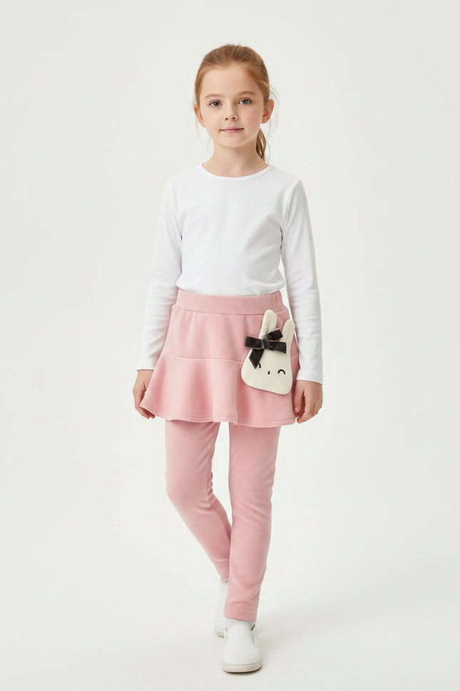 Pantalon Jupe Rose Volants Intégrés Lapin Fille - Molleton