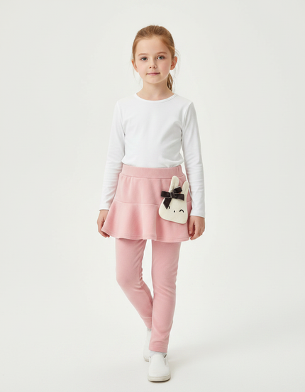 Pantalon Jupe Rose Volants Intégrés Lapin Fille - Molleton