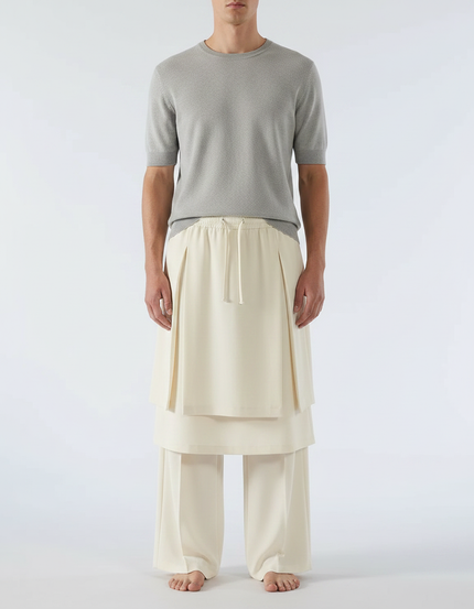 Pantalon Jupe Crème Plissé Ample Décontracté Homme - Beige Polyester