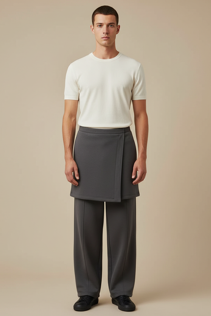 Pantalon Transformable En Jupe - Gris Molleton