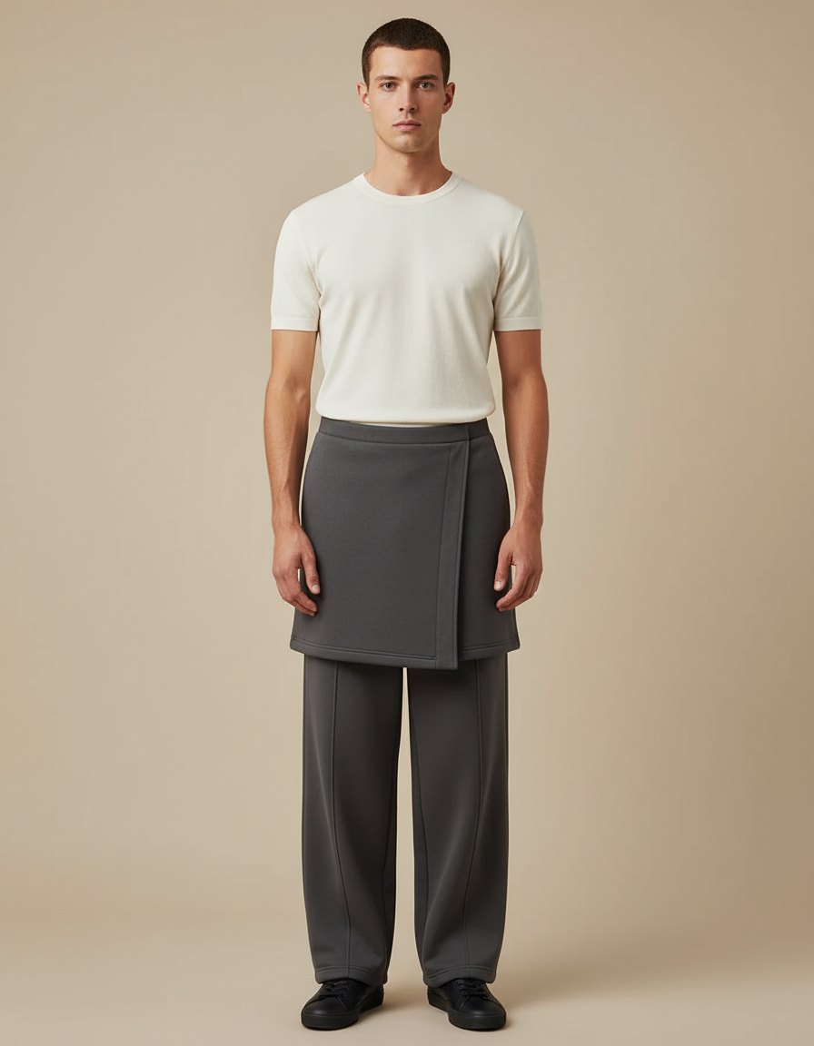 Pantalon Transformable En Jupe - Gris Molleton