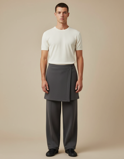 Pantalon Transformable En Jupe - Gris Molleton