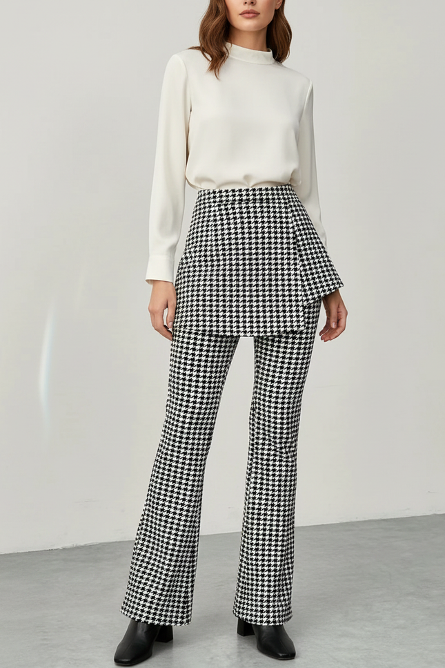 Pantalon Jupe Pied-de-poule Évasé Élégant Femme - Imprimé Tweed
