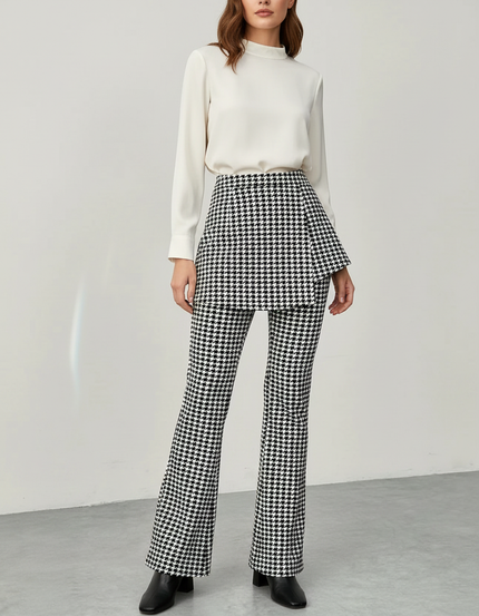 Pantalon Jupe Pied-de-poule Évasé Élégant Femme - Imprimé Tweed