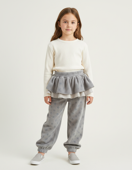 Pantalon Jupe Gris Volants Superposés Polaire Étoiles - Polyester