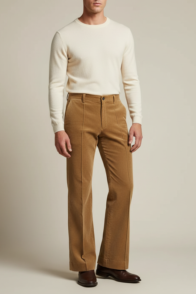 Pantalon Jupe Velours Marron Évasé Casual Homme - Camel Cordé
