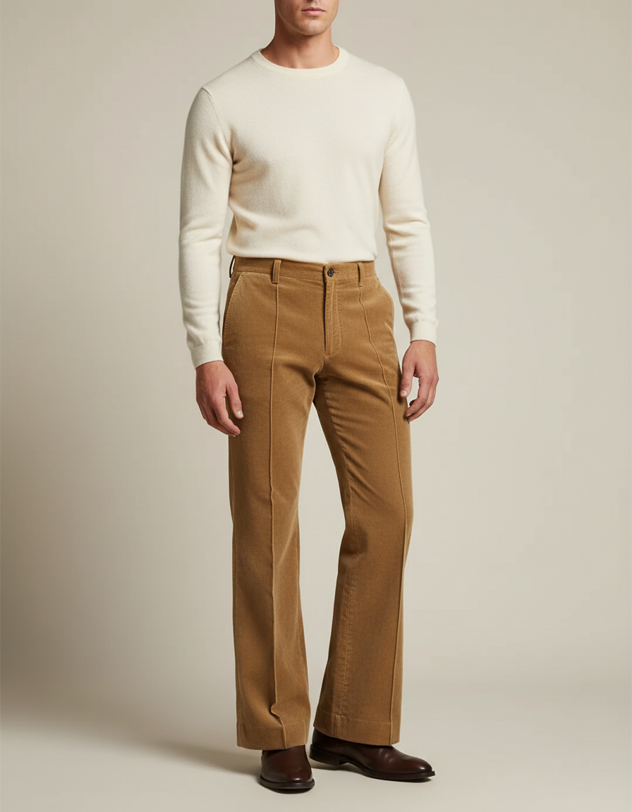 Pantalon Jupe Velours Marron Évasé Casual Homme - Camel Cordé