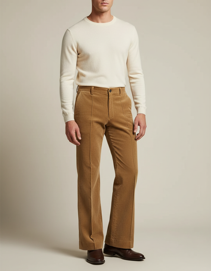 Pantalon Jupe Velours Marron Évasé Casual Homme - Camel Cordé