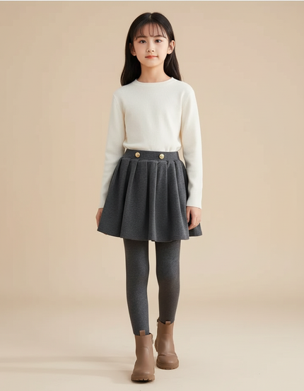 Pantalon Jupe Gris Plissé Chaud Épais Fille - Molleton