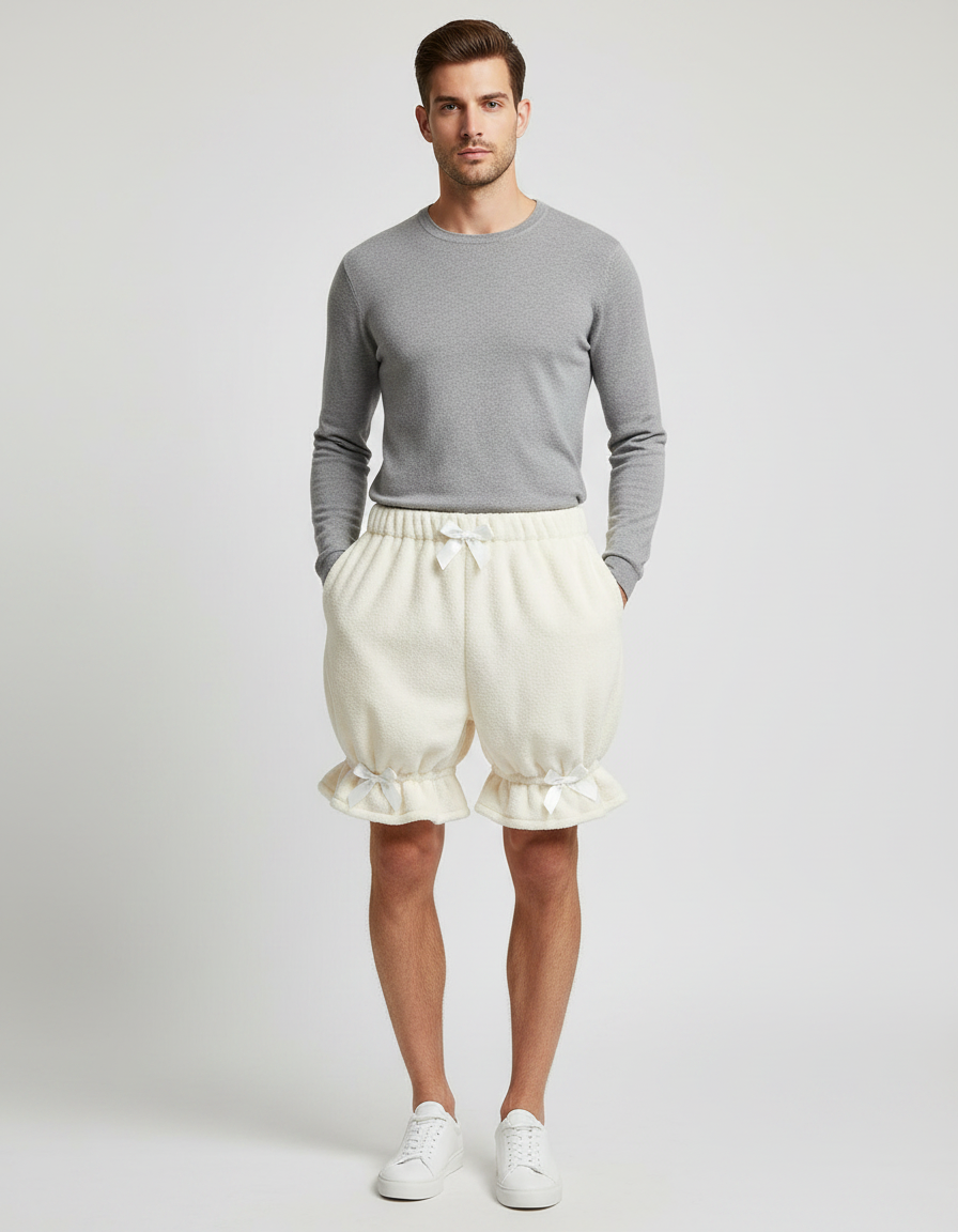 Pantalon Jupe Blanc Crème Moelleux Ample Homme - Beige Molleton