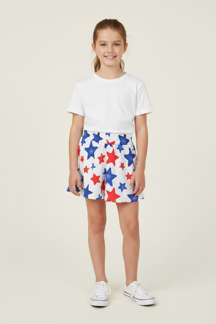 Pantalon Jupe Blanc Étoiles Rouges Bleues Coton Enfant - Multicolore
