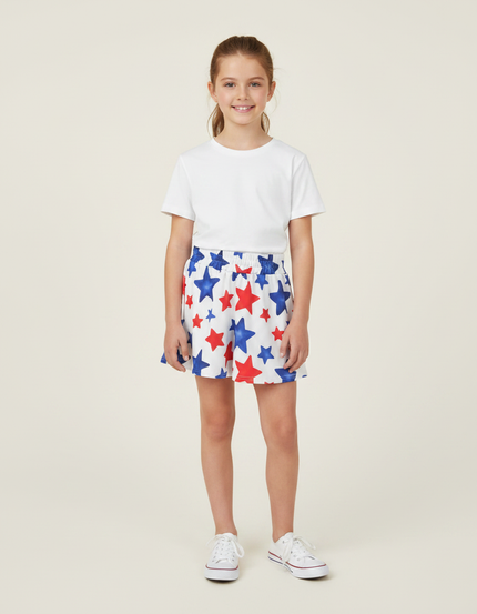 Pantalon Jupe Blanc Étoiles Rouges Bleues Coton Enfant - Multicolore