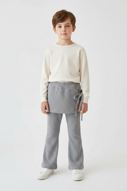 Pantalon Jupe Côtelé Gris Évasé Enfant Confortable - Maille