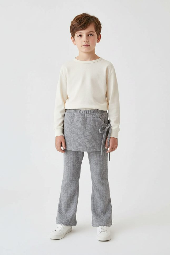Pantalon Jupe Côtelé Gris Évasé Enfant Confortable - Maille