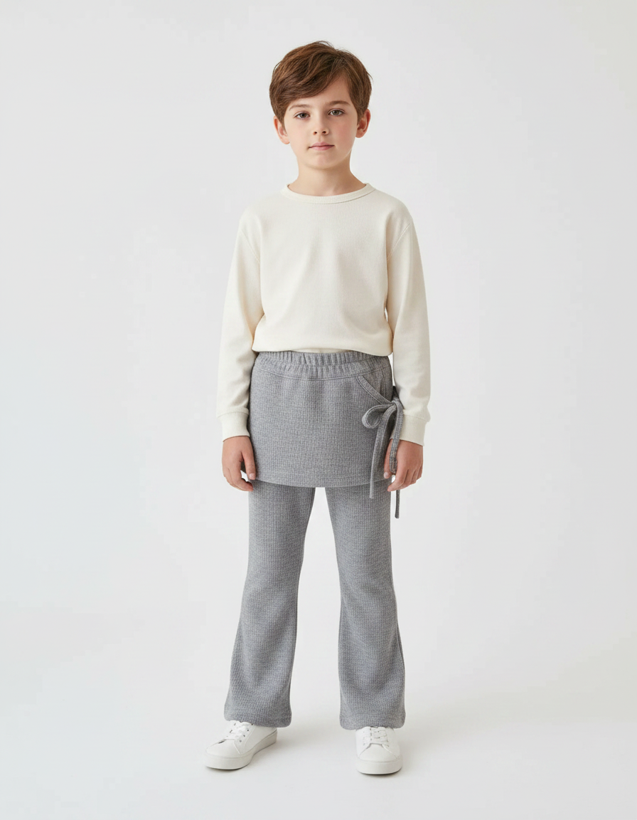 Pantalon Jupe Côtelé Gris Évasé Enfant Confortable - Maille