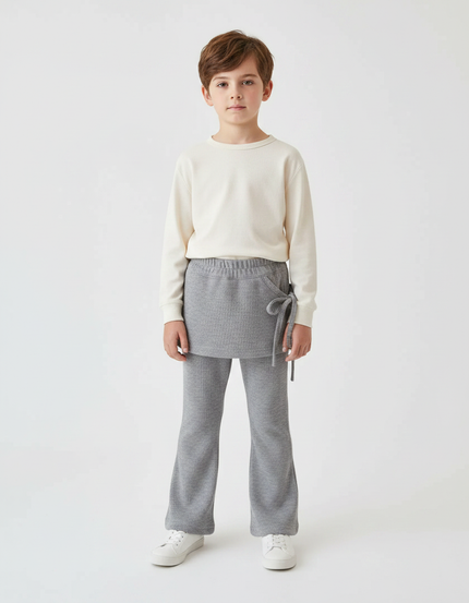 Pantalon Jupe Côtelé Gris Évasé Enfant Confortable - Maille