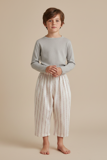 Pantalon Jupe Blanc Rayé Ample Coton Enfant