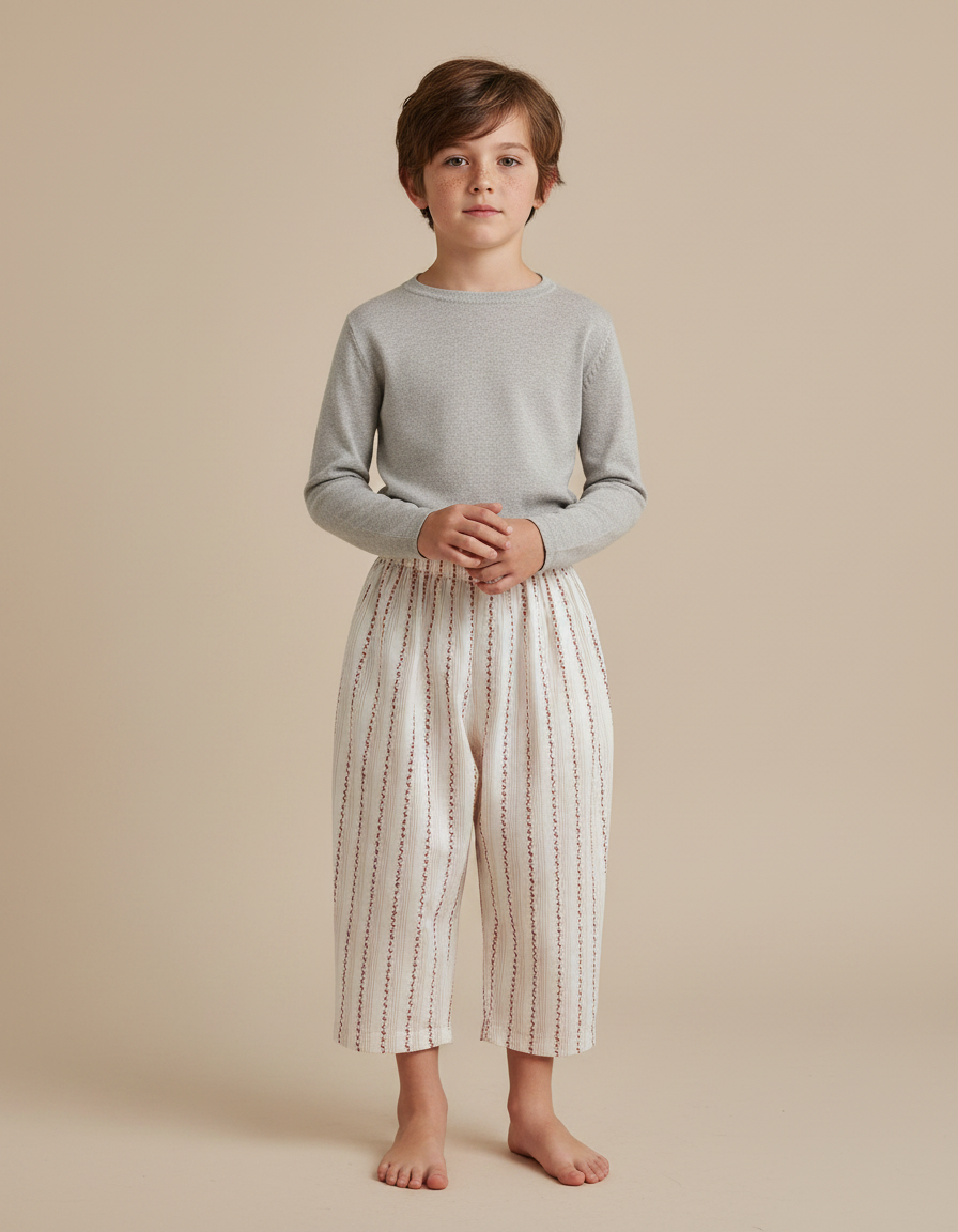 Pantalon Jupe Blanc Rayé Ample Coton Enfant