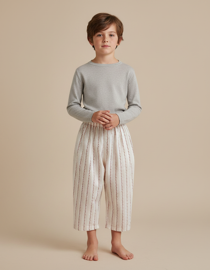 Pantalon Jupe Blanc Rayé Ample Coton Enfant