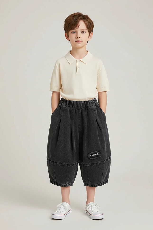 Pantalon Jupe Denim Ample Plissé Garçon - Gris Jean
