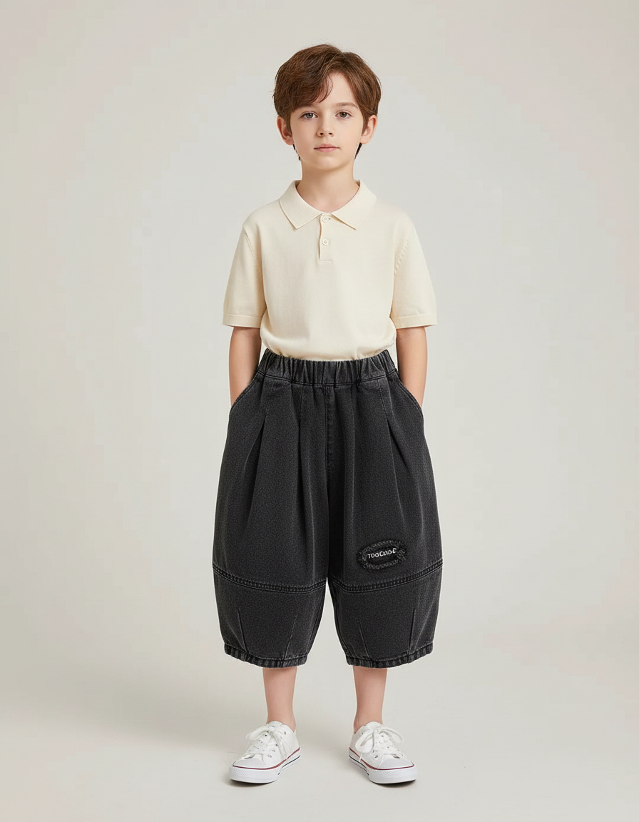 Pantalon Jupe Denim Ample Plissé Garçon - Gris Jean