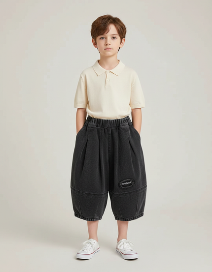 Pantalon Jupe Denim Ample Plissé Garçon - Gris Jean