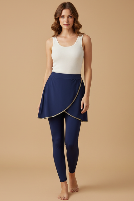 Pantalon Jupe Bleu Marine Crossover Élégant Femme - Polyester