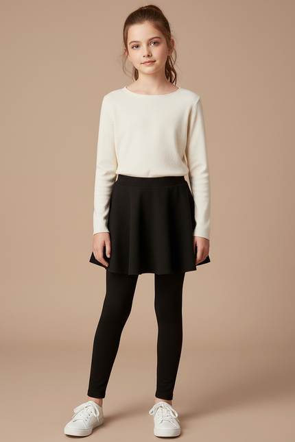Pantalon Jupe Noir Uni Extensible Fille Confortable - Maille