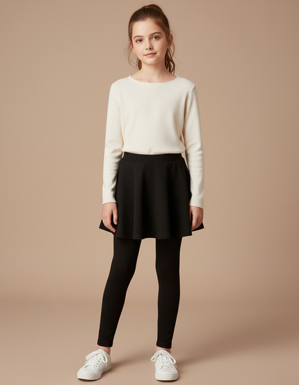 Pantalon Jupe Noir Uni Extensible Fille Confortable - Maille