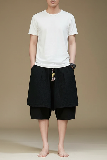 Pantalon Jupe Noir Coton Ample Décontracté Homme