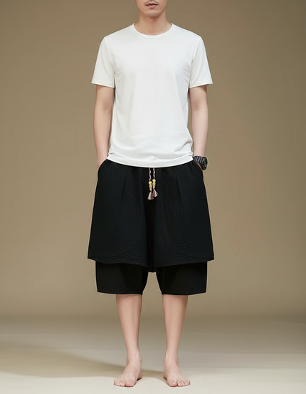 Pantalon Jupe Noir Coton Ample Décontracté Homme