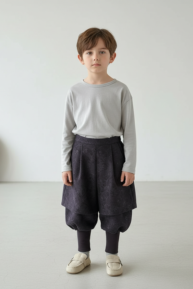 Pantalon Jupe Noir Imprimé Ample Doublé Garçon - Polyester