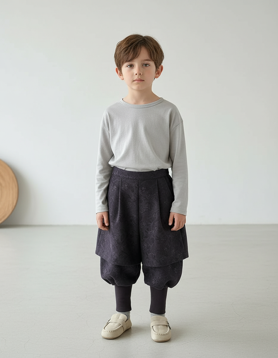 Pantalon Jupe Noir Imprimé Ample Doublé Garçon - Polyester
