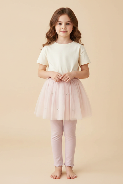 Pantalon Jupe Rose Tulle Perlée Fille Confortable - Coton