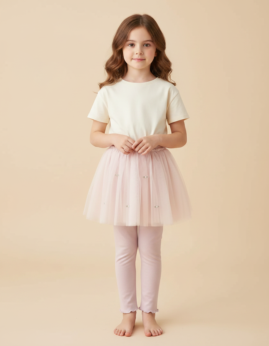 Pantalon Jupe Rose Tulle Perlée Fille Confortable - Coton