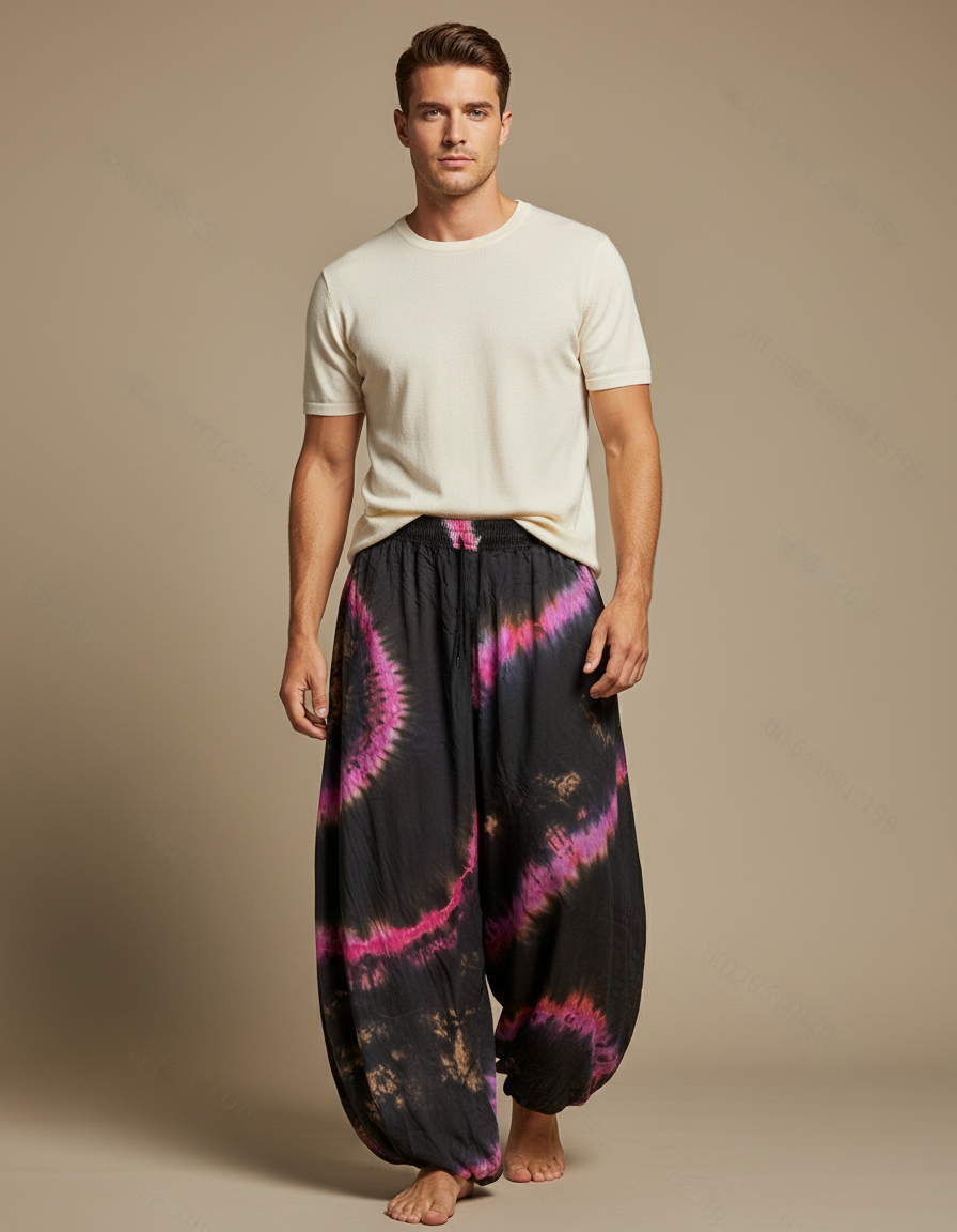 Pantalon Jupe Tie-Dye Ample Harem Homme - Multicolore Viscose