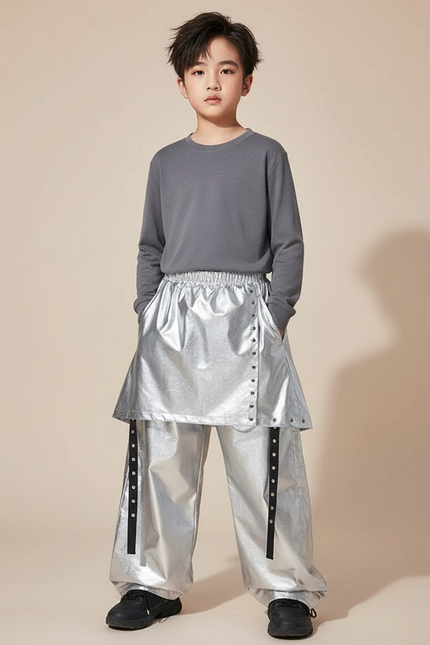 Pantalon Jupe Argenté Brillant Ample Futuriste Garçon - Polyester