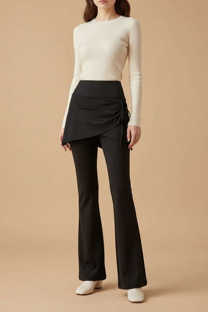 Pantalon Jupe Noir Évasé Cordon Sport Slim - Polyester