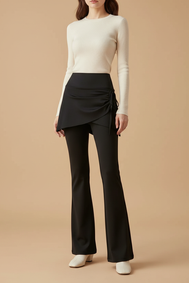 Pantalon Jupe Noir Évasé Cordon Sport Slim - Polyester
