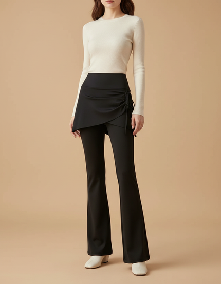 Pantalon Jupe Noir Évasé Cordon Sport Slim - Polyester