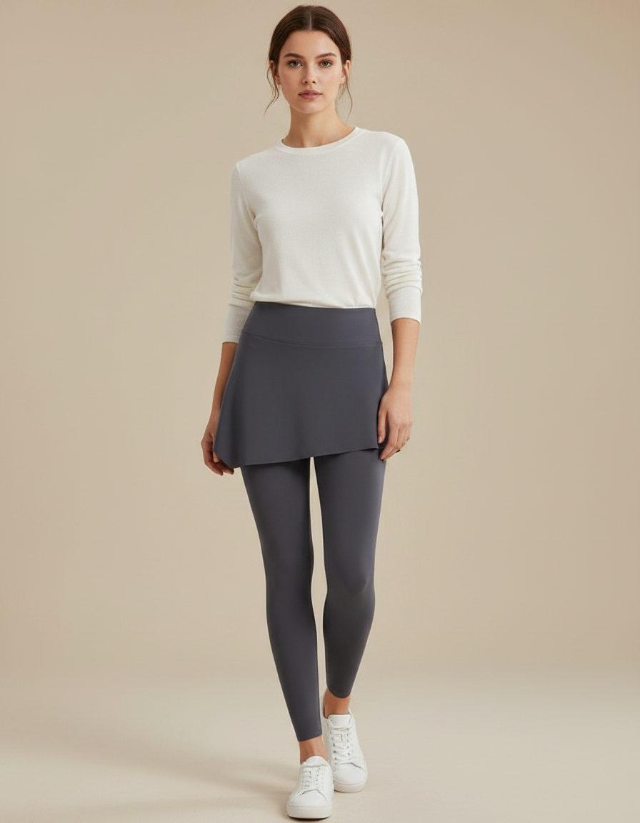 Pantalon Jupe Gris Intégré Sportif Stretch Léger - Polyester
